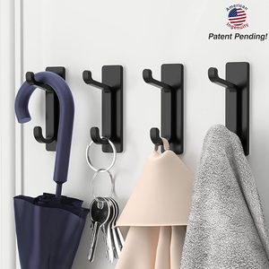 Door <b>Hook</b> Extra Sticky Stainless Holder <b>for</b> Hanging Towel Coat Clothes Purse Hat <b>Key</b> Black <b>Wall</b> Mounted Self Adhesive Hanger - Product Image 6
