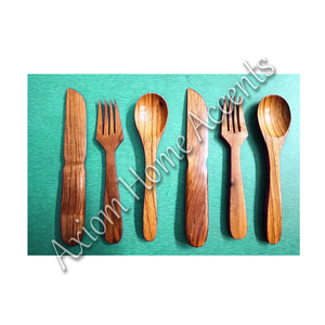 Stylish Handmade Wooden Cutlery <b>Set</b> by Axiom Home Accents Modern Dining Spoons and Forks Metal Material - Product Image 1