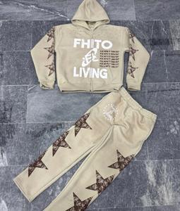 Ensemble sweat-shirt et pantalon de survêtement surdimensionné OEM Streetwear pour homme, en coton molletonné lourd de qualité supérieure, respirant, 400g, ensemble deux pièces - Product Image 3