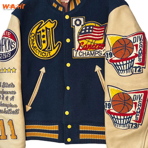 Nueva chaqueta de cuero genuino de nueva moda personalizada, chaqueta con letras, chaqueta roja Varsity negra Varsity, chaquetas de alta calidad para hombres Varsity - Product Image 2