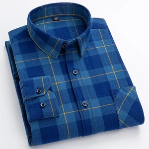 เสื้อเชิ้ตผ้าสักหลาดแขนยาวสำหรับผู้ชายเสื้อเชิ้ตผ้าสักหลาดแขนยาวผ้าฝ้าย100% ลายตารางหมากรุกแบบคลาสสิกของผู้ชาย - Product Image 5