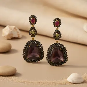 Women's Sapphire & Ruby Statement <b>Fashion</b> <b>Drop</b> <b>Earrings</b> Elegant Jewelry Accessory - Product Image 1
