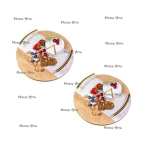 Tabla de cortar de queso de madera y mármol hecha a mano, tabla de queso de forma redonda de diseñador para accesorios de cocina - Product Image 1