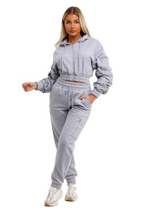 Vente en gros d'ensemble 2 pièces personnalisé ensemble de survêtement pour femmes avec manches froncées surdimensionnées et 100% coton ensemble de survêtement jogger 2 pièces pour femmes - Product Image 3