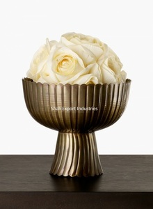 Cuenco de flores de Metal de Venta caliente en forma redonda acabada en oro para el hogar y la Oficina cuenco de flores decorativo hecho a mano con Base - Product Image 3