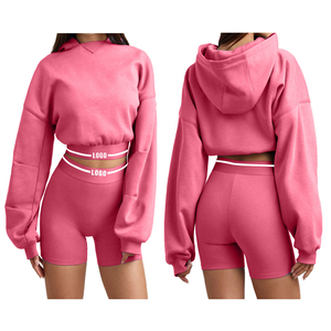 Ensemble 100% coton OEM/ODM pour femmes, sweat à capuche léger à séchage rapide avec short, ensemble 2 pièces Streetwear pour femmes - Product Image 5