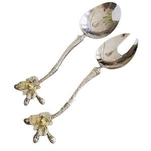 Juego de Cubiertos de Metal de aluminio con diseño de forma de flor chapado en oro pulido brillante Juego de cubiertos para servir en el hotel y el hogar de lujo - Product Image 1