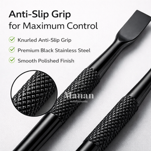 ชุดดันหนังกำพร้าสแตนเลสคุณภาพสูง สีดำด้าน 3 ชิ้น แบบสองด้าน สำหรับทำความสะอาดเล็บ ทำเล็บมือและเล็บเท้า ใช้ซ้ำได้ รับผลิตแบบ OEM - Product Image 2