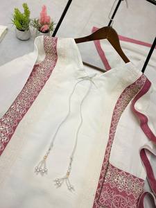 CONJUNTO TENDENCIAS KURTA Y FARSHI SALWAAR CON DUPATTA CON TRABAJO BORDADO SECUENCIA - Product Image 6