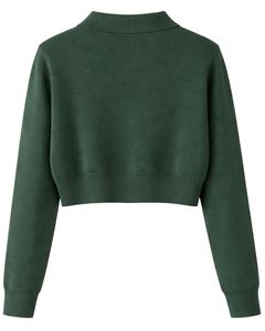 Pull Polo Court Vert Foncé Personnalisé pour Femme, Manches Longues, Tricot Doux, avec Patte de Boutonnage, Haut Décontracté Tendance Hiver - Product Image 2