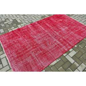 4.6x7.8 ft Vintage Area Rug, <b>Red</b> Pink Turkish Animal Print <b>Wool</b> Rug - Product Image 2