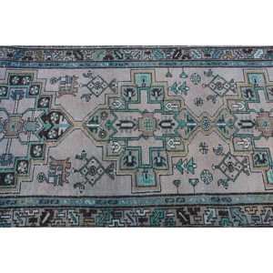 Alfombra turca de 3.3x12.4 pies, alfombra vintage azul con lunares de lana - Product Image 5