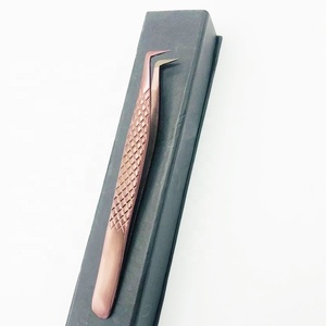 Pinzas de extensión de pestañas de acero inoxidable sólido profesional de oro rosa, agarre de diamante personalizable, Punta puntiaguda, tipo de bota de fibra - Product Image 6