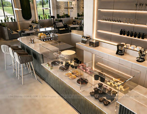 Mobiliario Integral para Cafetería Comercial con Barra Moderna Acanalada, Elegante Mostrador de Recepción en Forma de L, Tienda Boutique - Product Image 4