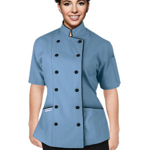 Professional Women's Tailored Fit Short-Sleeve Chef Coat Culinary <b>Uniform</b> Poly Cotton Fabric Custom Colors Sizes for Restaurants - Product Image 1
