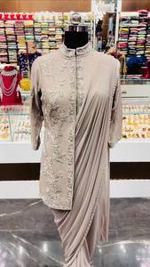 ผ้าซิ่นจอร์เจตต์สไตล์อินเดียสำหรับงานปาร์ตี้ของผู้หญิง ยี่ห้อ FABZONE พร้อมเสื้อคลุม (โคติ) ปักลายอย่างสวยงาม พร้อมสวมใส่ - Product Image 2