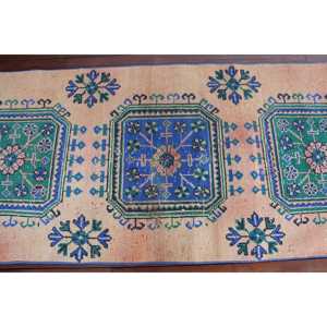 พรมขนาด 2.9x10.7 ฟุต, พรมตุรกีโบราณ, พรมขนสัตว์สีน้ำเงินล้วน - Product Image 4