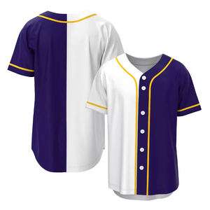 Jerseys de béisbol de color violeta y dorado divididos en blanco para hombres, jerseys de béisbol de diseño único transpirable, jerseys de dos colores de secado rápido - Product Image 3