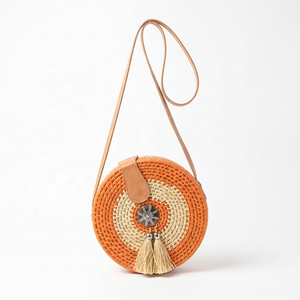 Round Raffia Mini Bag Woven Shoulder <b>Purse</b> with Tassel Accent Cotton Lining for Beach Travel Daily Use - Product Image 3