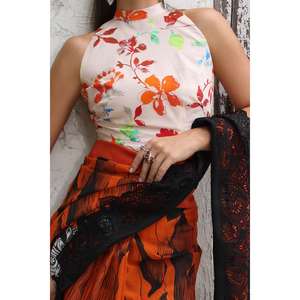 Sari de Chifón sin Coser de 3 Piezas con Cuello Halter para Primavera/Verano - SR-52011 - Product Image 5