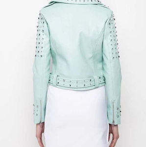 Custom Made Women Genuine Leather Jacket Fashionable Rhinestone Design Winter <b>Coat</b> Style Wholesale Customized - Product Image 6