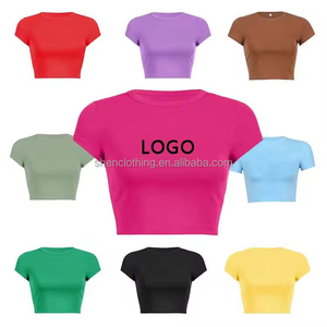 Logo personnalisé femmes haut court Sexy Fitness chemises de course ajusté hauts d'entraînement à manches courtes vêtements de sport t-shirts - Product Image 2