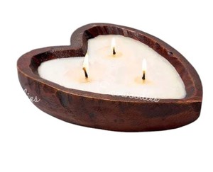 Bougies de bol à pâte en bois naturel en forme de coeur Bougie à mèche en bois marbrée ou unie pour cadeaux - Product Image 5