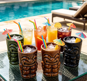 Juego de 6/12 Tazas Tiki, Vasos de Cóctel Tiki, Vasos de Cóctel de Cerámica con Tótem Polinesio para Venta al por Mayor Global - Product Image 1