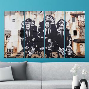 Impression sur toile Banksy Three Wise Monkeys : élégante décoration murale, lot de 4 toiles - Product Image 1