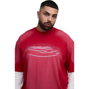 ชุดวอร์มผู้ชายสีแดงโอเวอร์ไซส์ชุดสองชิ้นกางเกงผ้าฟลีซนุ่มระบายอากาศได้สไตล์สตรีทไม่ยับย่น - Product Image 3