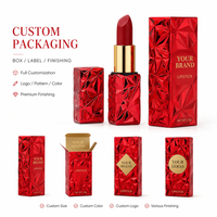 Lápiz Labial de Lujo con Diamantes Facetados Rojo Rubí, Marca Privada, Logotipo Personalizado, Efecto Prisma Metálico, Venta al Por Mayor, Fabricante de Maquillaje OEM, MOQ Bajo