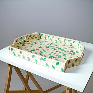 Bandeja de Servicio Decorativa de Lujo, Hecha a Mano en Vietnam, con Incrustaciones de Madreperla, Geométrica, Pulida, Elegante, Duradera y Ecológica, para Hotel - Product Image 2