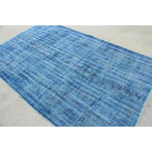 พรมตุรกีวินเทจ ขนาดใหญ่ 5.3x8.6 ฟุต พรมลายอิคัตสีน้ำเงินดำ - Product Image 4