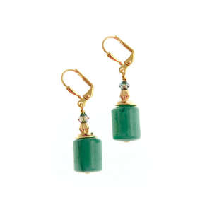 Boucles d'oreilles pendantes tendance en laiton sterling perlé, pierre d'agate verte, style hip-hop, pour fêtes et mariages, certifiées IGI - Product Image 1