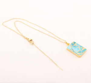 Joyería personalizada Mohave azul cobre turquesa cadena collar Latón chapado en oro forma de rectángulo colgante collares celestiales - Product Image 4
