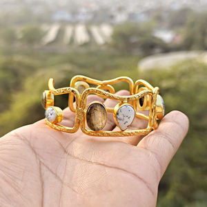 Natural stone labradorite with dendritic opal designer texture adjustable <b>bracelet</b> 18k gold plated <b>fashion</b> jewelry <b>cuff</b> <b>bracelet</b> - Product Image 5