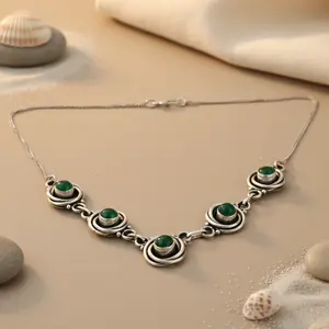 Collier en argent sterling 925 avec pierre précieuse verte, quartz, agate, saphir, turquoise, coquille de corail, style religieux, cadeau parfait pour les femmes - Product Image 3