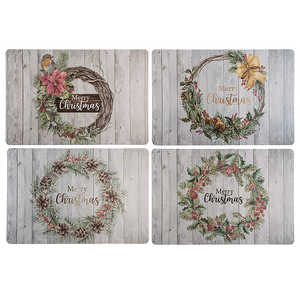 Juego de 4 Manteles Individuales Navideños con Diseño de Cabaña, Lavables, con Bordado Floral, para Cocina, Estilo a Cuadros - Product Image 1