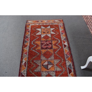 Vintage Rug, <b>Runner</b> 3x10.6 ft Rug, Herki <b>Red</b> Patchwork Rug - Product Image 4