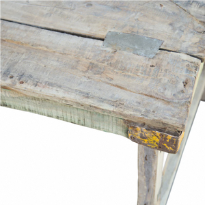 <b>White</b> Washed Wooden Folding Leg <b>Dining</b> <b>Table</b> with Industrial Yellow Metal Accents Versatile Modular Designed Event <b>Tables</b> - Product Image 2