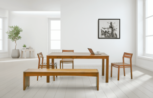 Mesa de comedor de madera de teca de estilo clásico simple con 153cm de longitud, juego de mesa de comedor para restaurante y comedor - Product Image 6