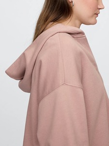 Sudaderas con capucha y cuello en V para mujer con estampado personalizado Color sólido 100% algodón 400 GSM Oversized Drop Shoulder Front Logo con capucha - Product Image 5