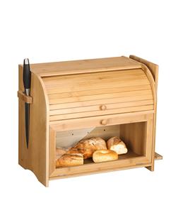 Caja de pan enrollable grande de doble capa para mostrador de cocina, contenedor de almacenamiento de pan de gran capacidad de madera de diseño retro (natural) - Product Image 1