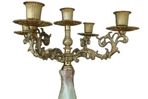 Bougeoir en marbre onyx laiton Vintage, bougeoir Onyx, bougeoirs en laiton et onyx vintage - Product Image 4