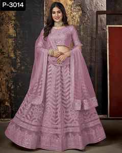 Ensemble Lehenga Choli le plus beau, semi-cousu, avec filet lourd et chaîne, chemisier de travail en filet, vêtements indiens pakistanais - Product Image 2