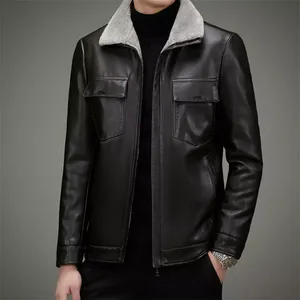 Chaqueta Bomber de Cuero Camuflada Unisex de Primavera, Cuero Puro, Resistente al Viento, Moderna con Solapa - Product Image 2