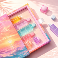Ensemble complet d'emballages pour soins de la peau, coffret cadeau sur le thème du coucher de soleil, flacon en verre de luxe, ensemble de pots à crème pour marque haut de gamme OBM