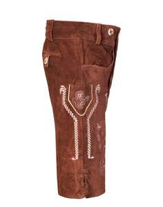 Top qualité bavarois hommes Lederhosen court véritable peau de vache daim cuir avant broderie côté poches arrière mi léger - Product Image 4