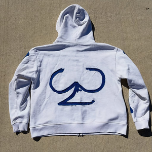 Sudadera con capucha bordada con apliques desgastados de 450Gsm personalizada para hombre, cuello con capucha con patrón sólido y cremallera completa de gran tamaño para invierno - Product Image 6