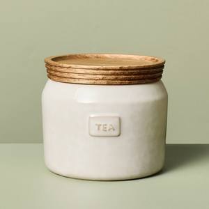 Élégant pot de rangement en céramique pour thé avec couvercle en bois, boîte hermétique de cuisine, organisateur de comptoir élégant pour thé frais - Product Image 1